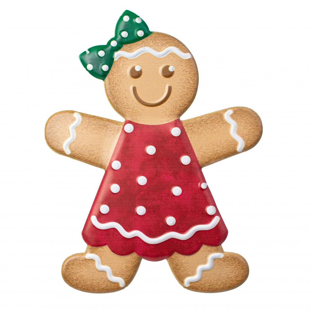 13" Gingerbread Girl Sign, Embossed Metal, For Christmas Walls, Doors, Crafts, and Decorations