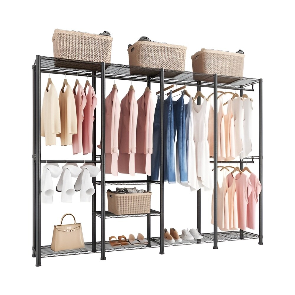 Heavy-Duty Closet Wardrobe Rack 4 Hanging Rods, 10 Adjustable Shelves, 1100 lbs Capacity