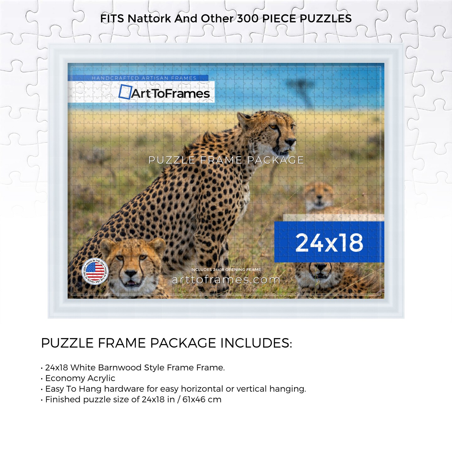 ArtToFrames 24x18 INCH / 61x46 CM Puzzle Frame for 300 piece Puzzles.This 1.50 Inch Custom MDF Frame for Puzzles Comes with Economy Acrylic, Available in Multiple Colors