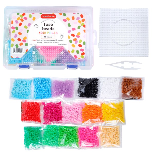 Incraftables Fuse Beads Kit 4000pcs (16 Colors). Best Melting Beads for Kids Crafts. Mini Melty Fuse Beads for DIY Arts & Gifts. Hama 5mm Iron Beads for Kids Kit with Pegboard, Plucker & Instructions