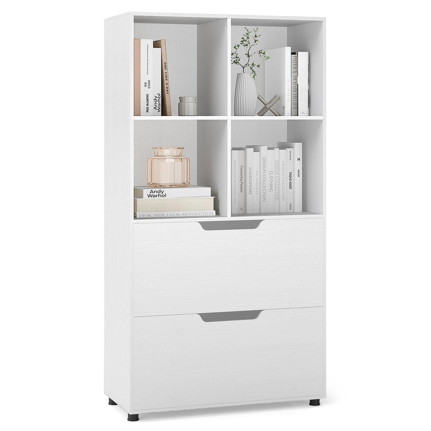Cube Storage Bookcase with 4 Open Cubes and 2 Drawers Modern Display Shelf Storage