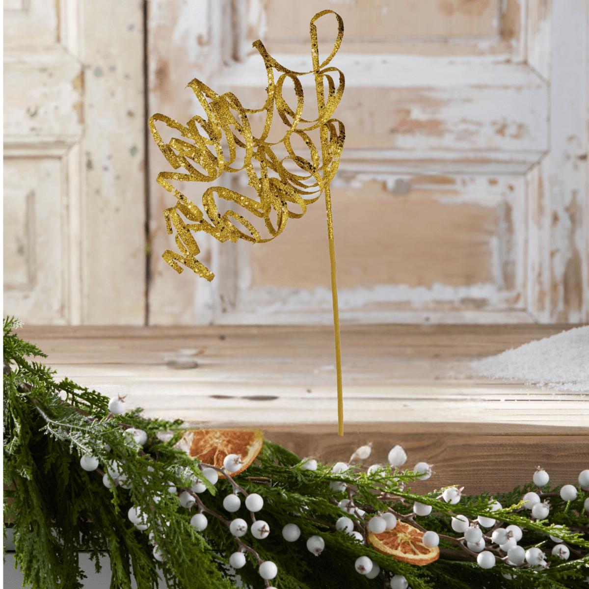 31&#x22; Curly Glitter Ribbon Spray: Gold