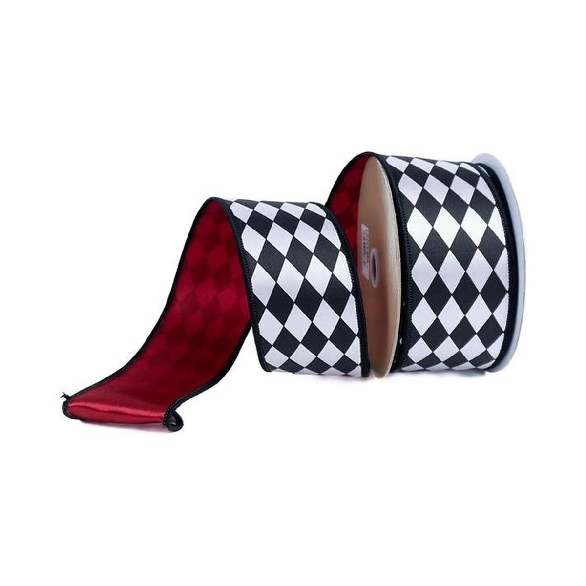 2.5&#x22; Harlequin Fused Back Ribbon: Red (10 Yards)