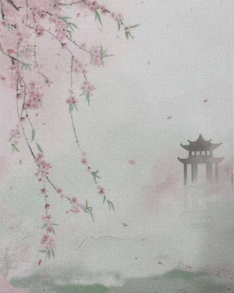 Zen Serenity Designer Printed AIDA Fabric. Canvas for embroidery with an applied background KF-1373A