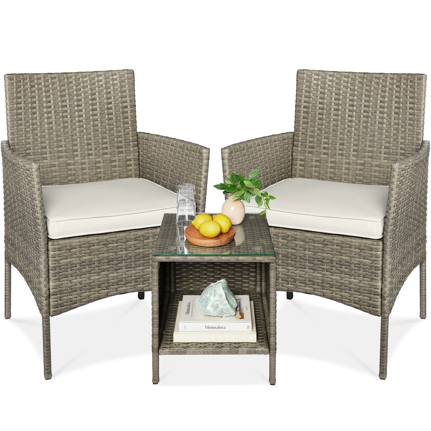 Best Choice Products 3-Piece Outdoor Wicker Conversation Patio Bistro Set, w/ 2 Chairs, Table