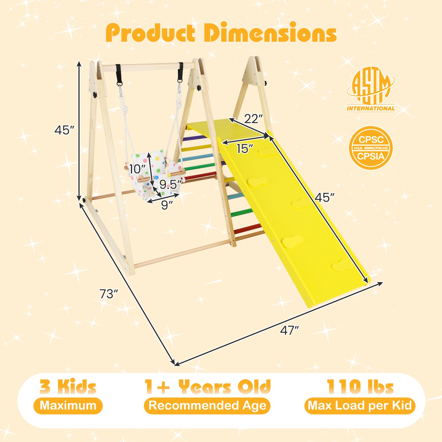 Indoor Wooden Jungle Gym 4 in 1 Montessori Climber with Kids Swing Climbing