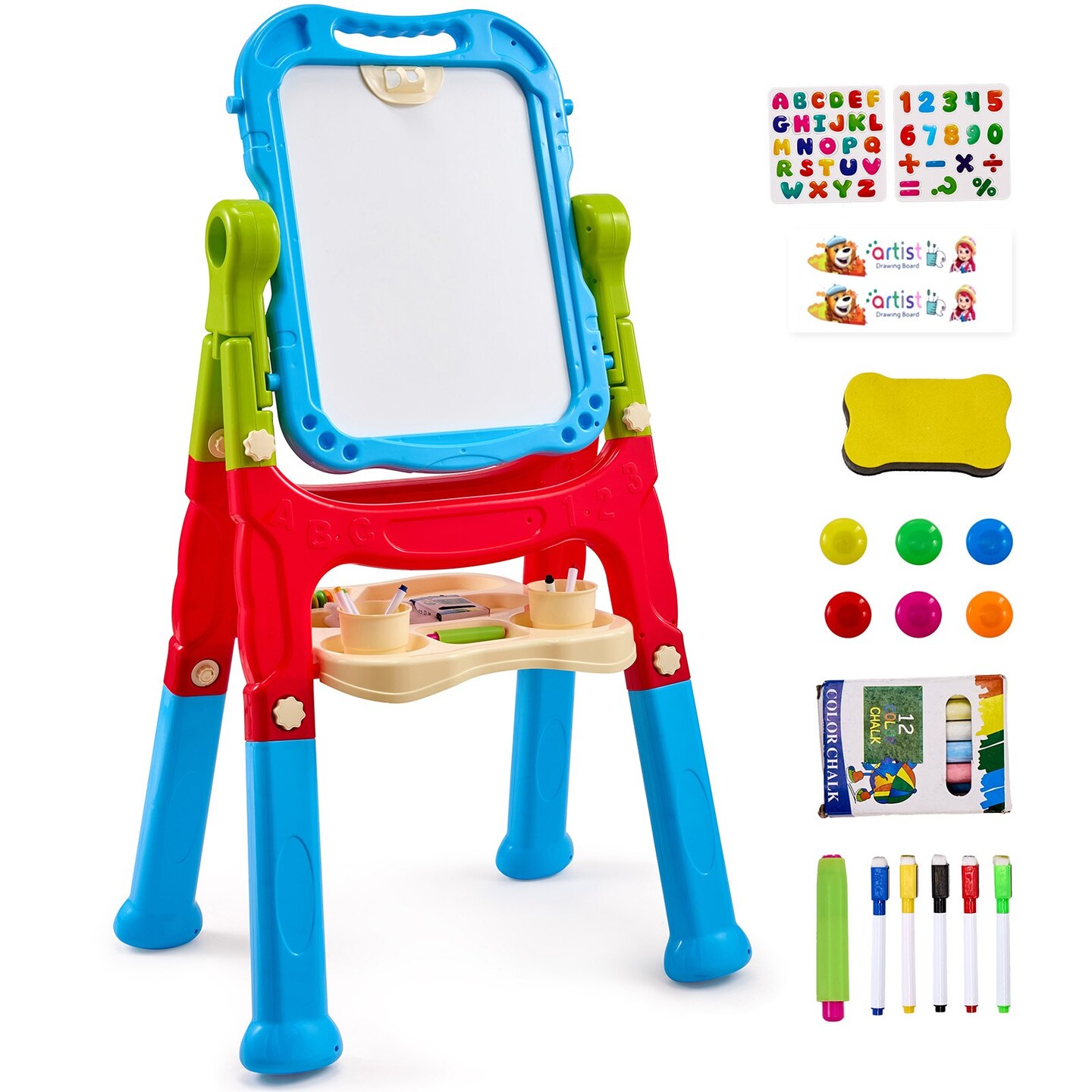 Kids Art Easel 2 in 1 Double Sided Magnetic Whiteboard and Chalkboard Adjustable