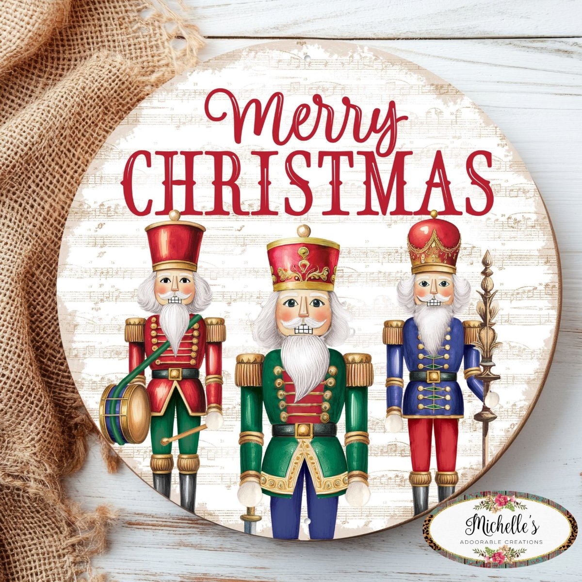 12&#x22; Metal Round Sign: Nutcracker Merry Christmas