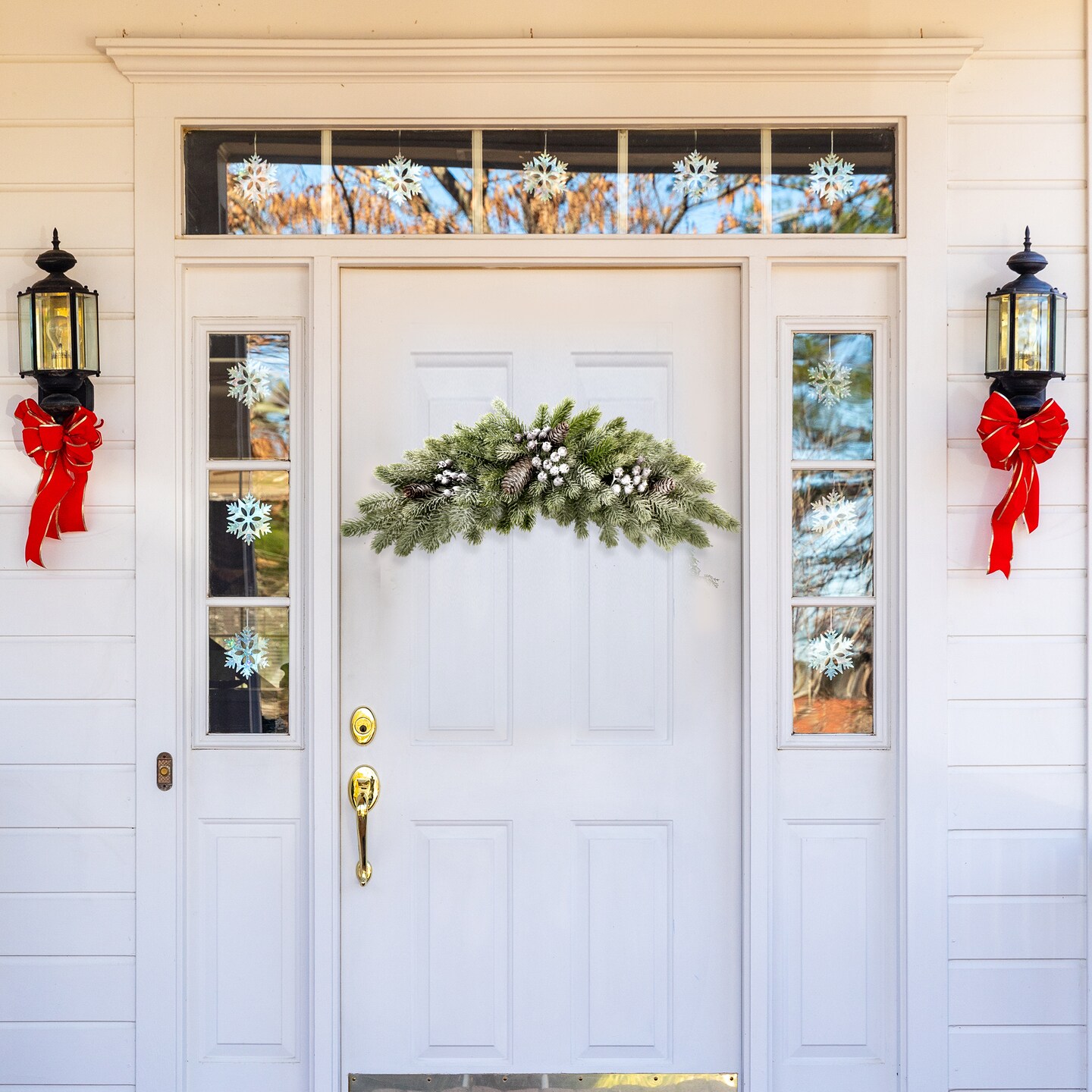 25" Flocked Christmas Swag – Artificial Pine Cone & Snowed Berry Garland, Winter Mantel Holiday Home Decor