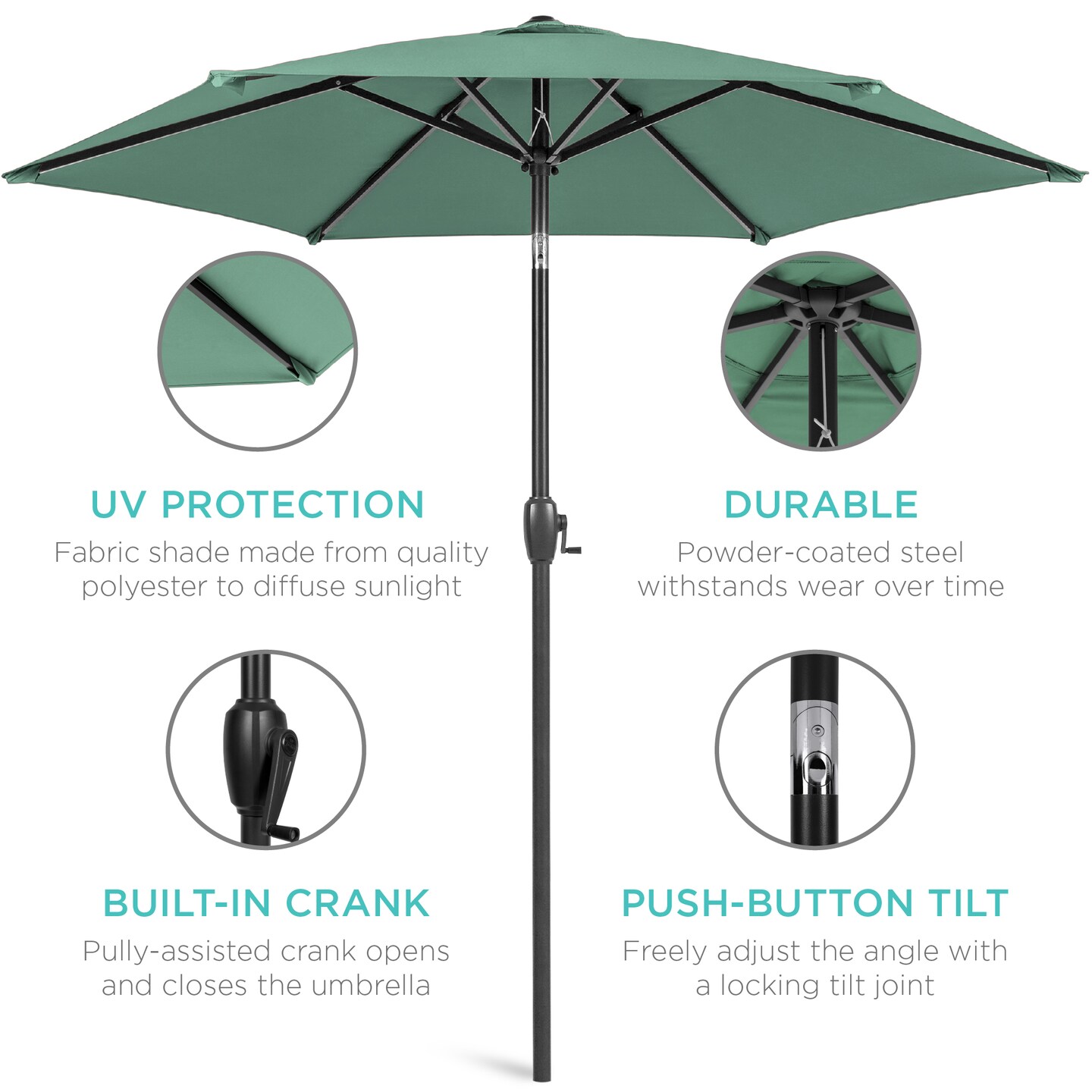 Best Choice Products 7.5ft Heavy-Duty Outdoor Market Patio Umbrella w/ Push Button Tilt, Easy Crank
