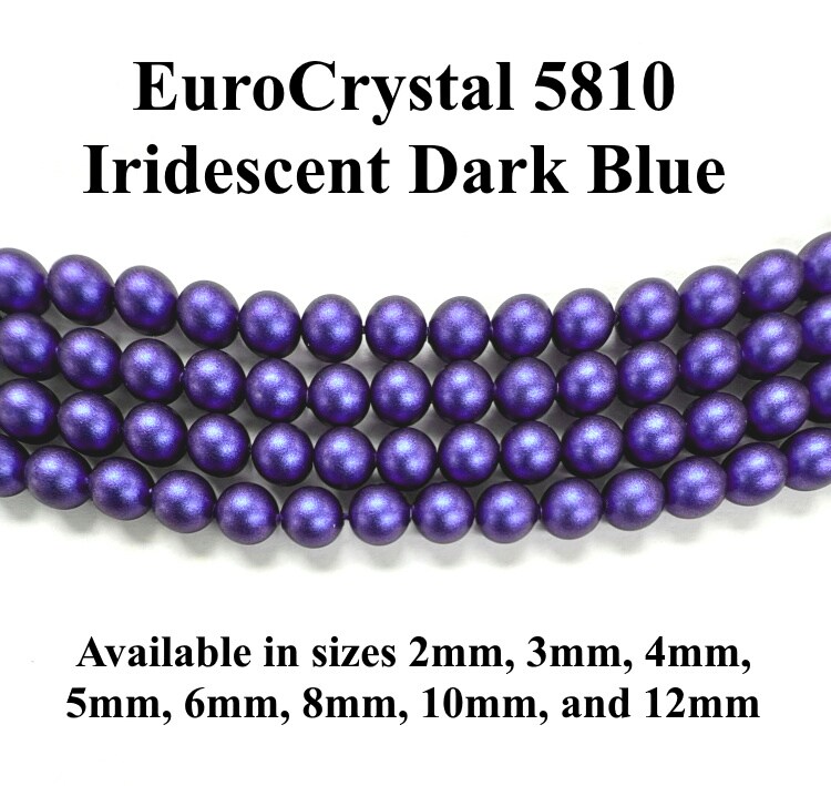 Iridescent Dark Blue EuroCrystal 5810 Round Pearls - 2mm, 3mm, 4mm, 5mm, 6mm, 8mm, 10mm, and 12mm - Strands - Made in Austria