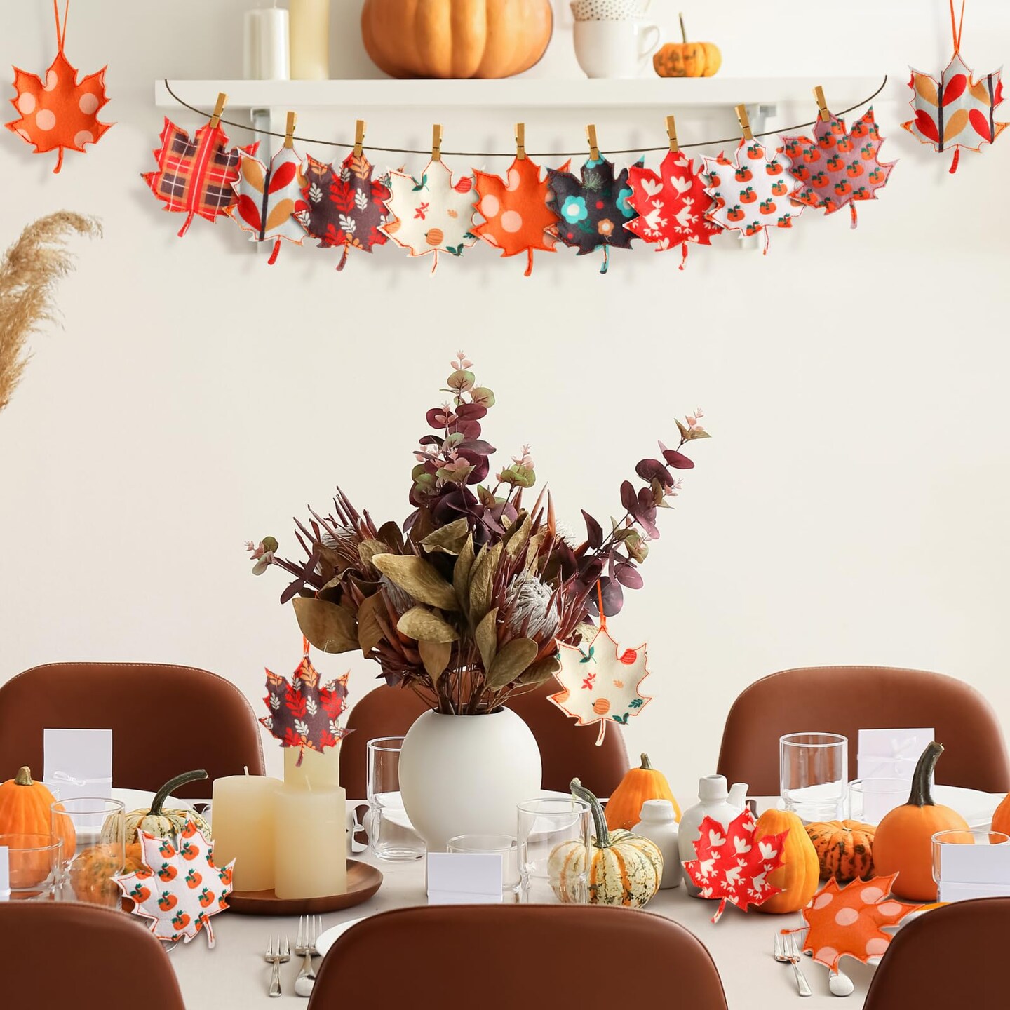 27 Pcs Thanksgiving Tree Decoration Fall Autumn Leaves Tree Ornaments Thanksgiving Decor 3D Felt Leaves Pumpkin Autumn Hanging Ornaments for Home Decor Party Favors(Cute Style)