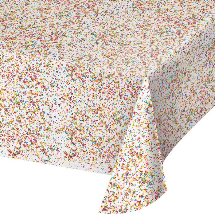Confetti Sprinkles Plastic Tablecover All Over Print, 54" X 102"