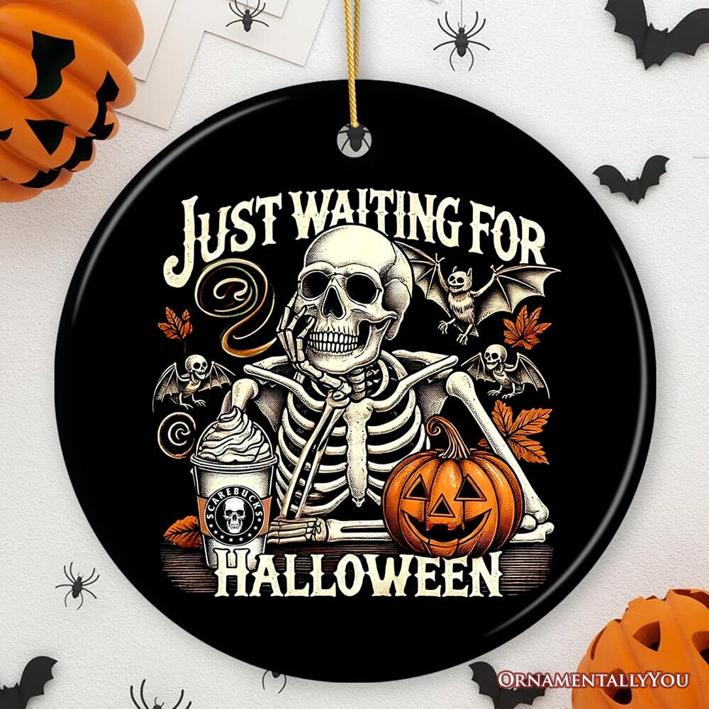 Just Waiting for Halloween Ornament, Spooky Skeleton Gift and Decor for Autumn Season