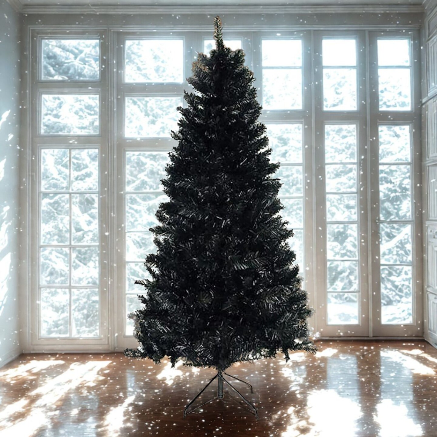 4 Ft Black Canadian Pine Christmas Tree with Hinged Branches and Metal Stand