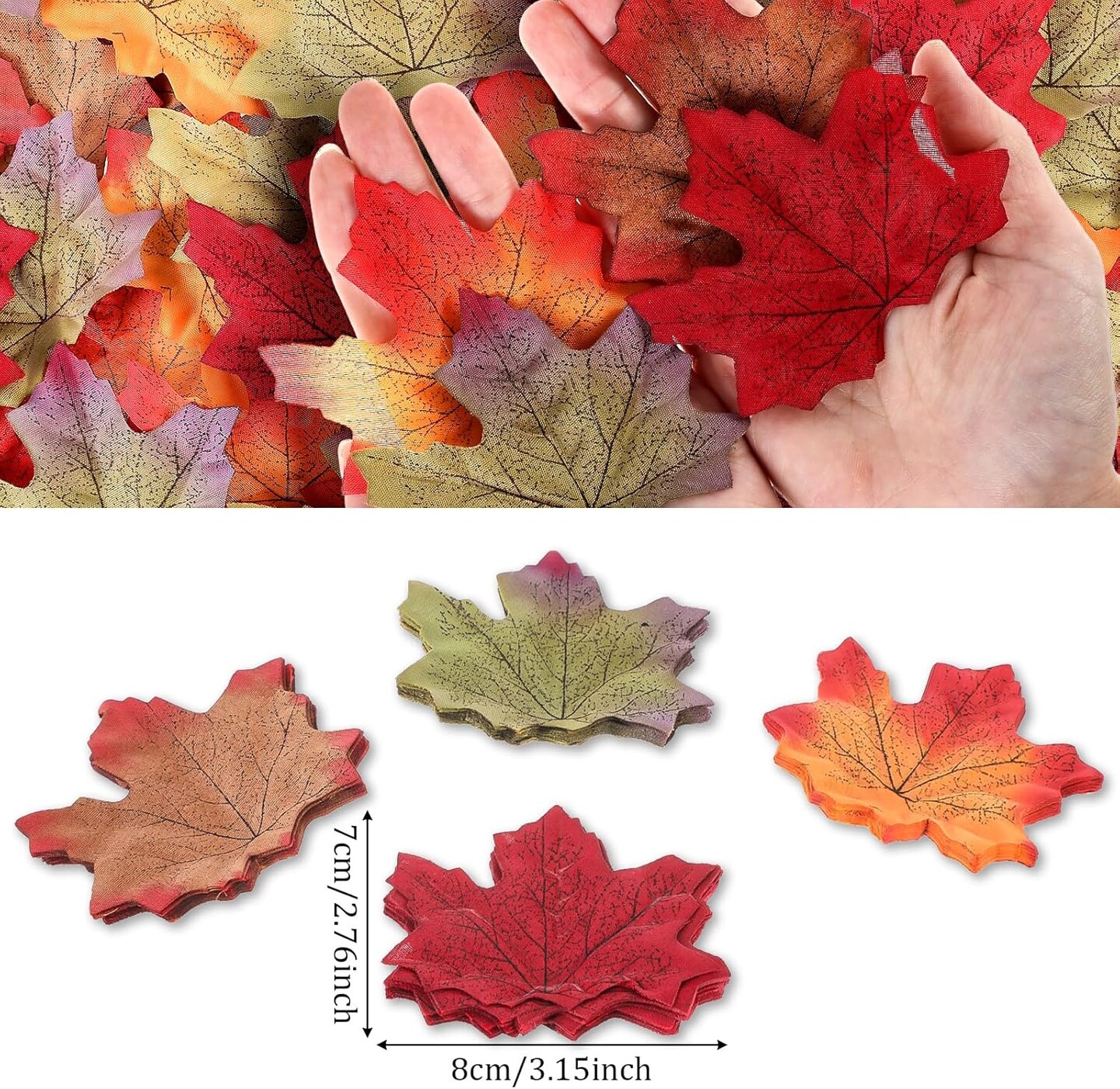Fall Leaves Fake Maple, 200Pcs Artificial Autumn Leafs Decorations for Fall Wedding Photo Props Home Party Decor Table Crafts - Fabric