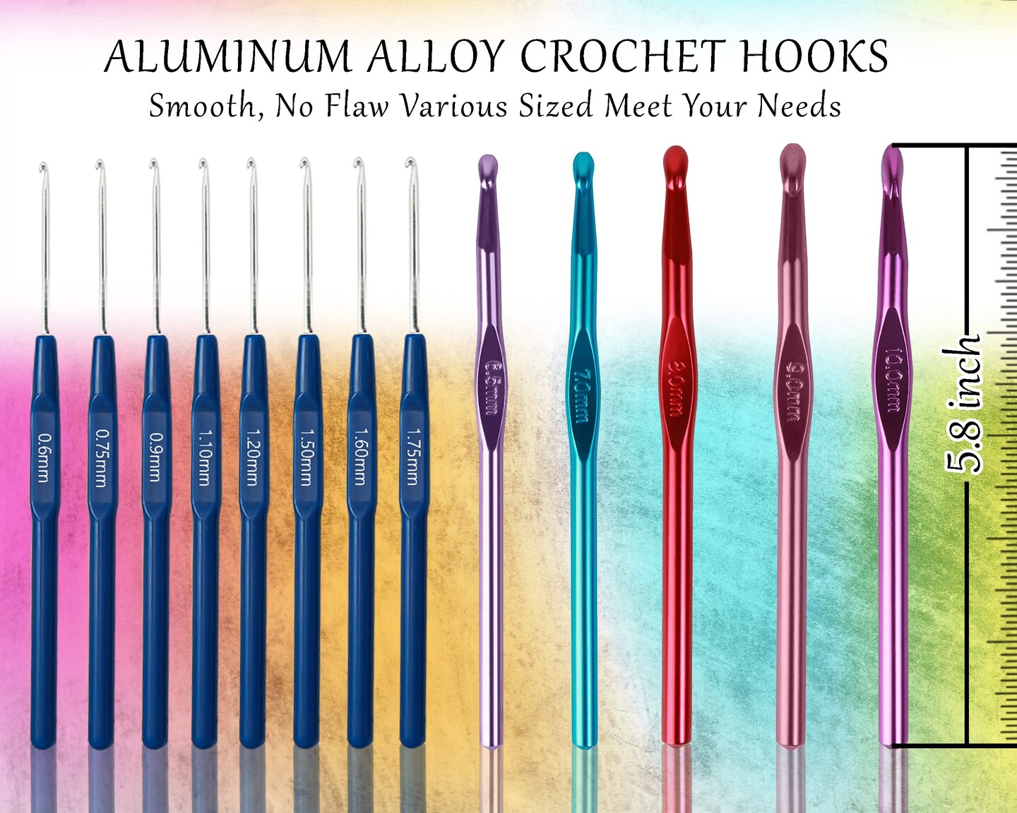 LOOEN 61Pcs Ergonomic Crochet Hooks Set, 22size (0.75mm-10mm), with Case for Arthritic Hands, Extra Long Crochet Needles, Nice Gift (Pink)