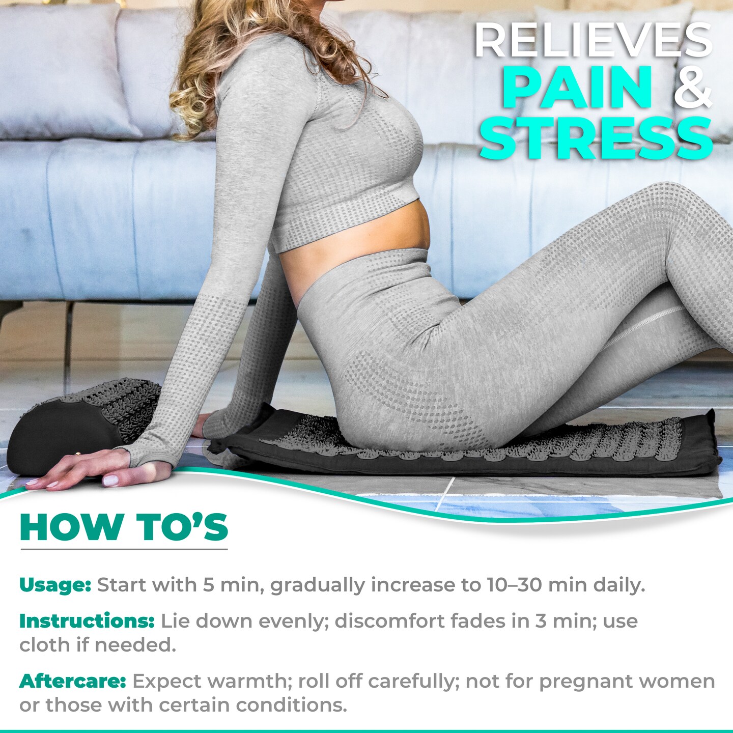 Acupressure Mat and Pillow Set - Grounding Mat for Stress, Back & Neck Pain, Muscle Relaxation, Sciatica, & Meditation - Includes Carry Bag