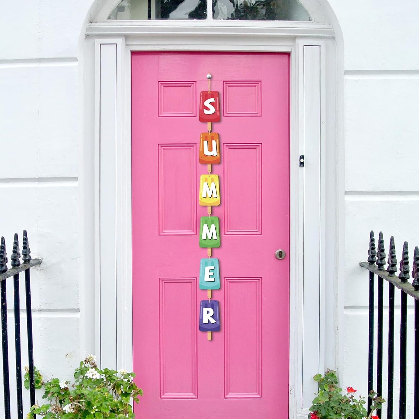 Summer Door Porch Signs Wooden Ice Cream Door Hanger Welcome Door Decor Teal Farmhouse Porch Rustic Wall Plaque Decor with Lanyard for Front Door Home Bathroom Indoor Outdoor