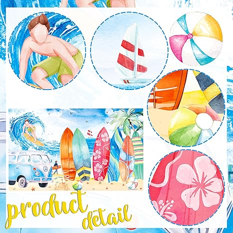 Beach Surfing Backdrop Decoration Summer Surfing Surfboard Birthday Party Backdrop Background Vintage Surfing Party Decorations for Luau Hawaiian Party Summer Tropical Sea Beach Baby Shower Supplies