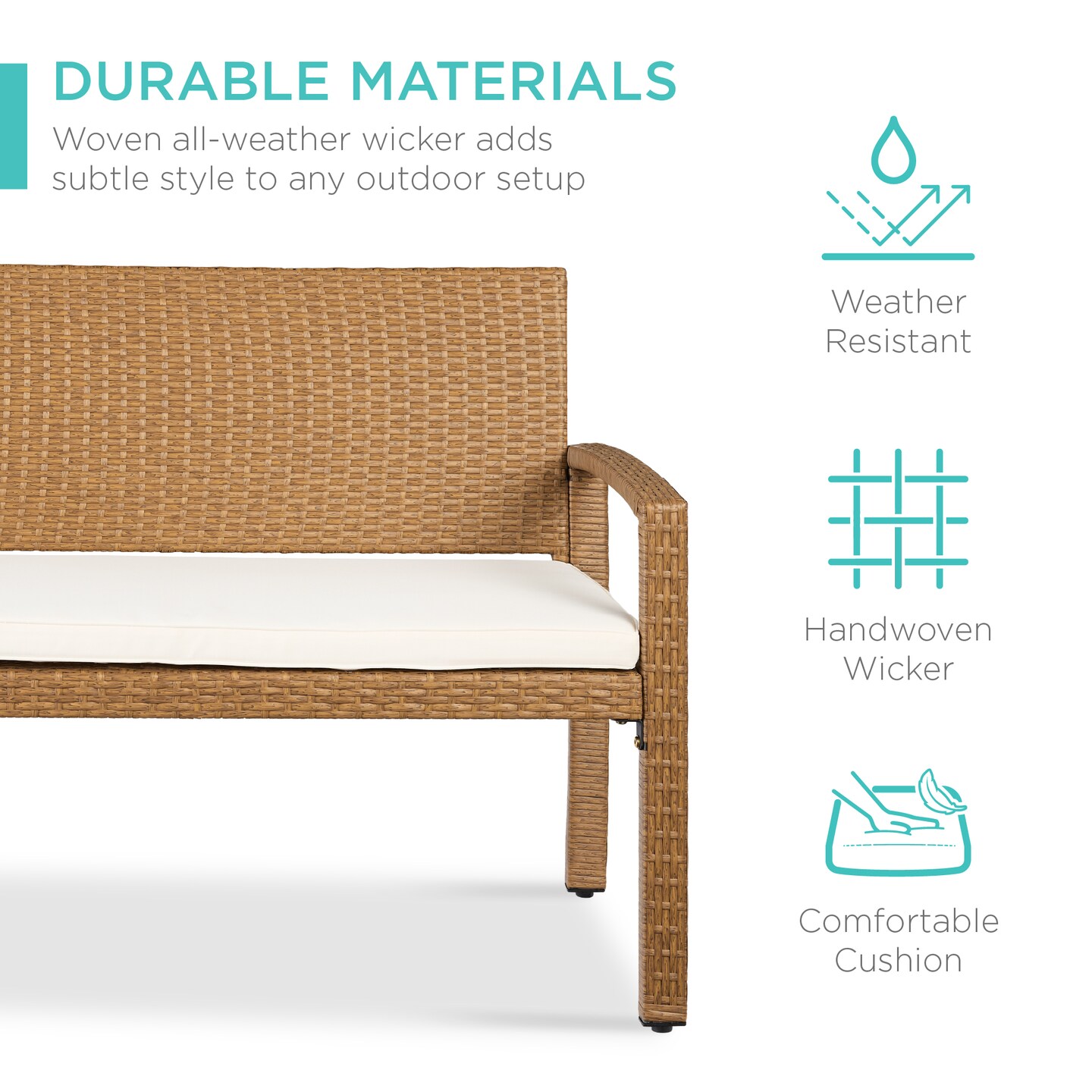 Best Choice Products 2-Person Outdoor Wicker Bench Garden Patio Porch Furniture w/ 700lb Capacity, Cushion