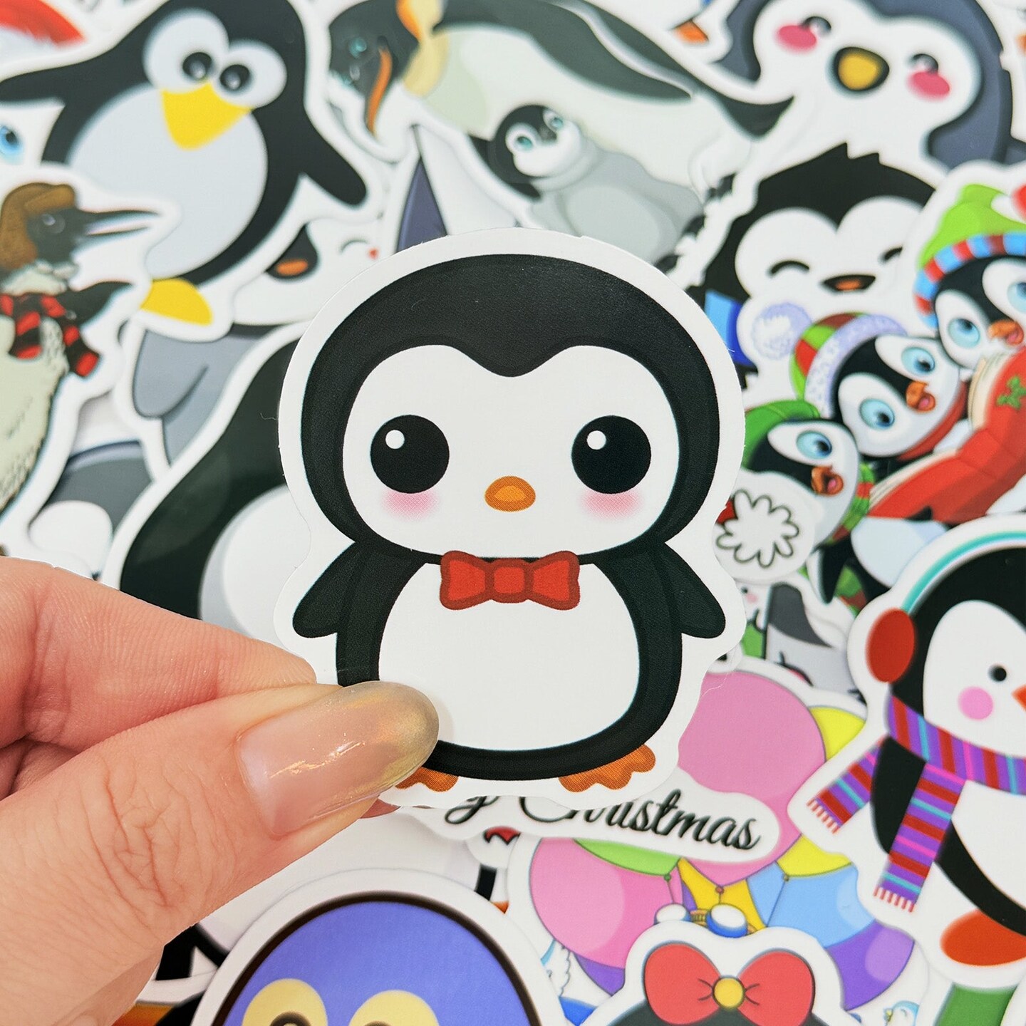 Wrapables Waterproof Vinyl Stickers for Water Bottles, Laptop, Phones, Skateboards, Decals for Teens, 100pcs, Penguin Fun