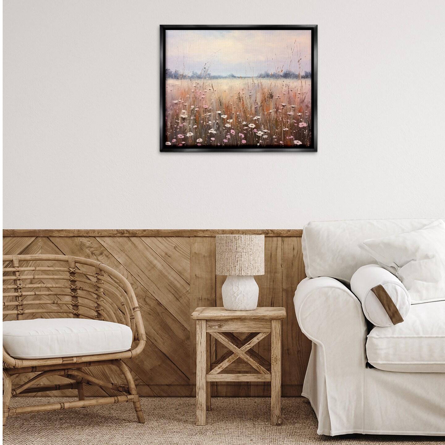 Stupell Industries Neutral Tone Wildflower Field Floating Frame Design by Arlington Prints