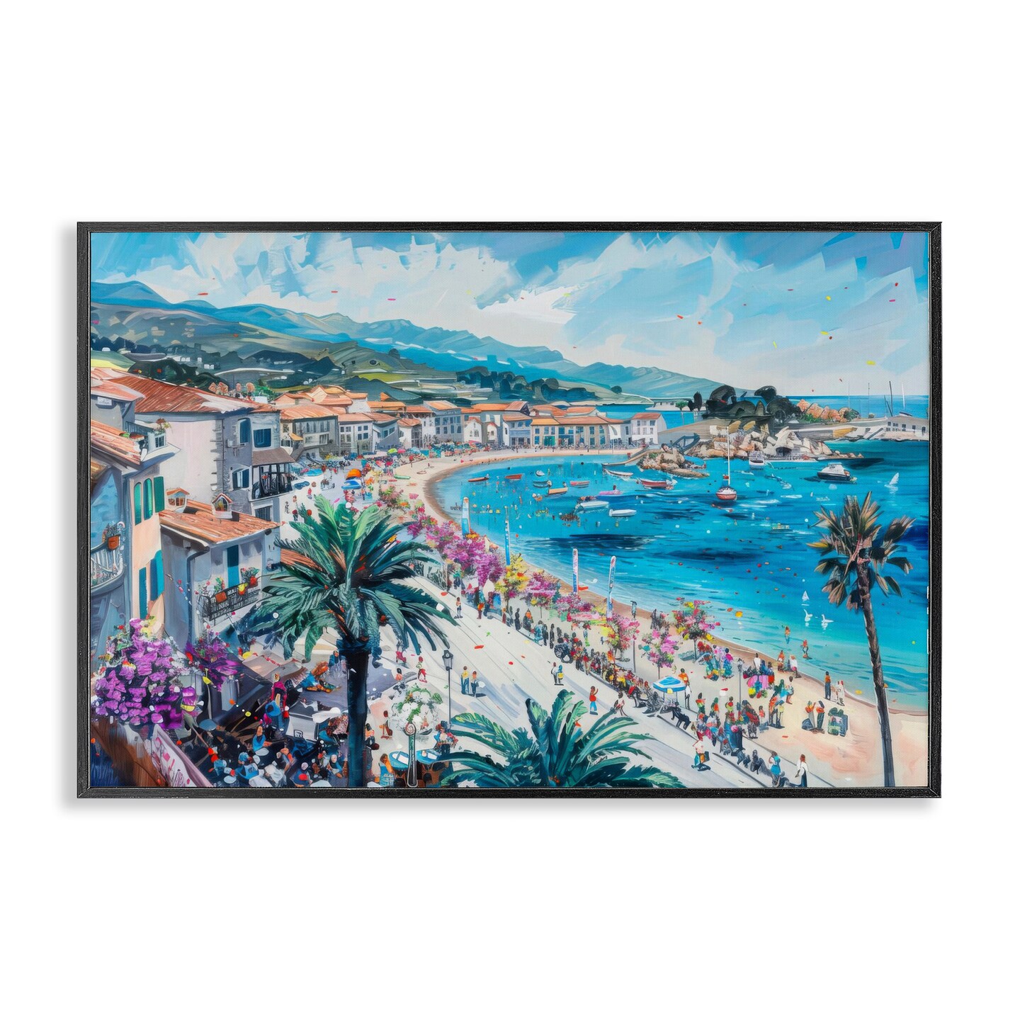 Stupell Industries Busy Summer Beach Town Framed Giclee Design by LSR ...