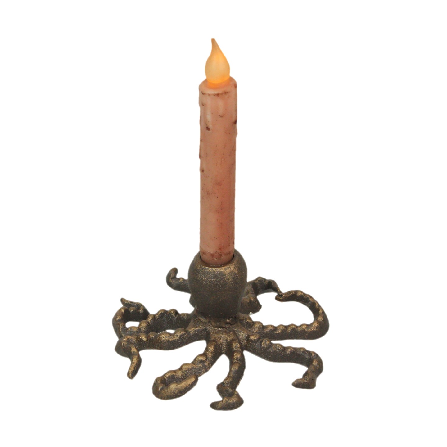 Octopus Taper Candle Holder – Cast Iron w/ Antique Gold Finish – 6" Dia, 3" High