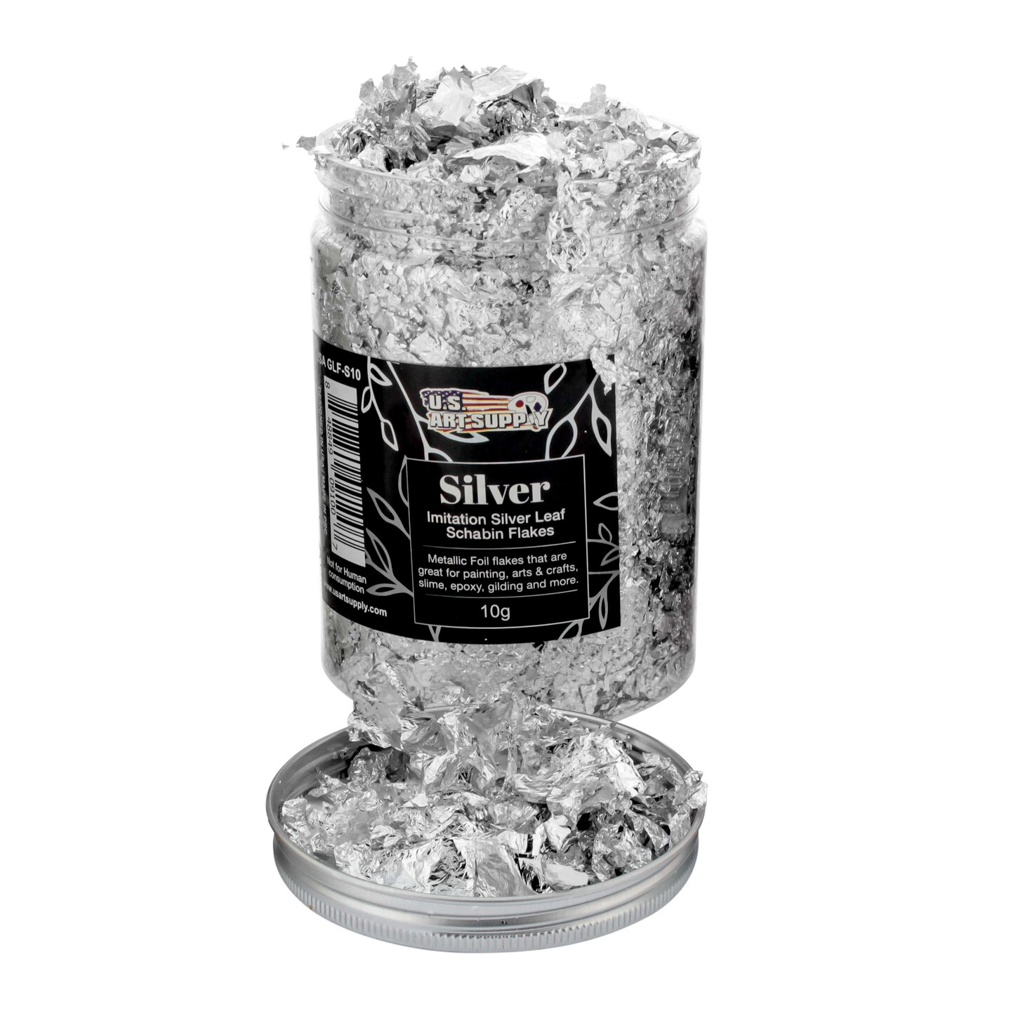 Metallic Foil Schabin Gilding Flakes, Imitation Silver10 Gram Bottle - Metal Leaf Foil Flakes for Resin, Nails, Crafts, Painting, Jewelry, Slime, Arts and Crafts