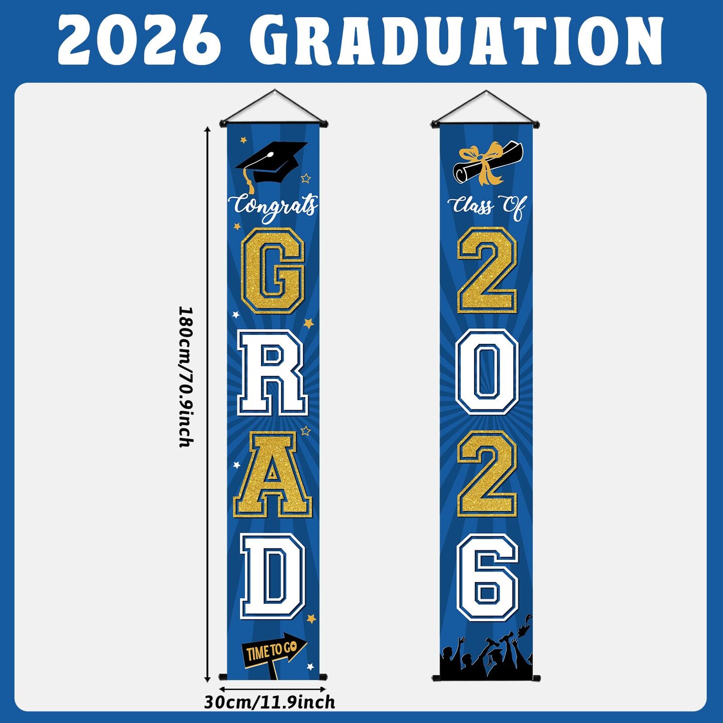 2026 Graduation Banner Class of 2026 Congrats Grad Porch Sign Party Decorations Supplies Welcome Hanging Door Decor for Indoor Outdoor(Blue and Gold)