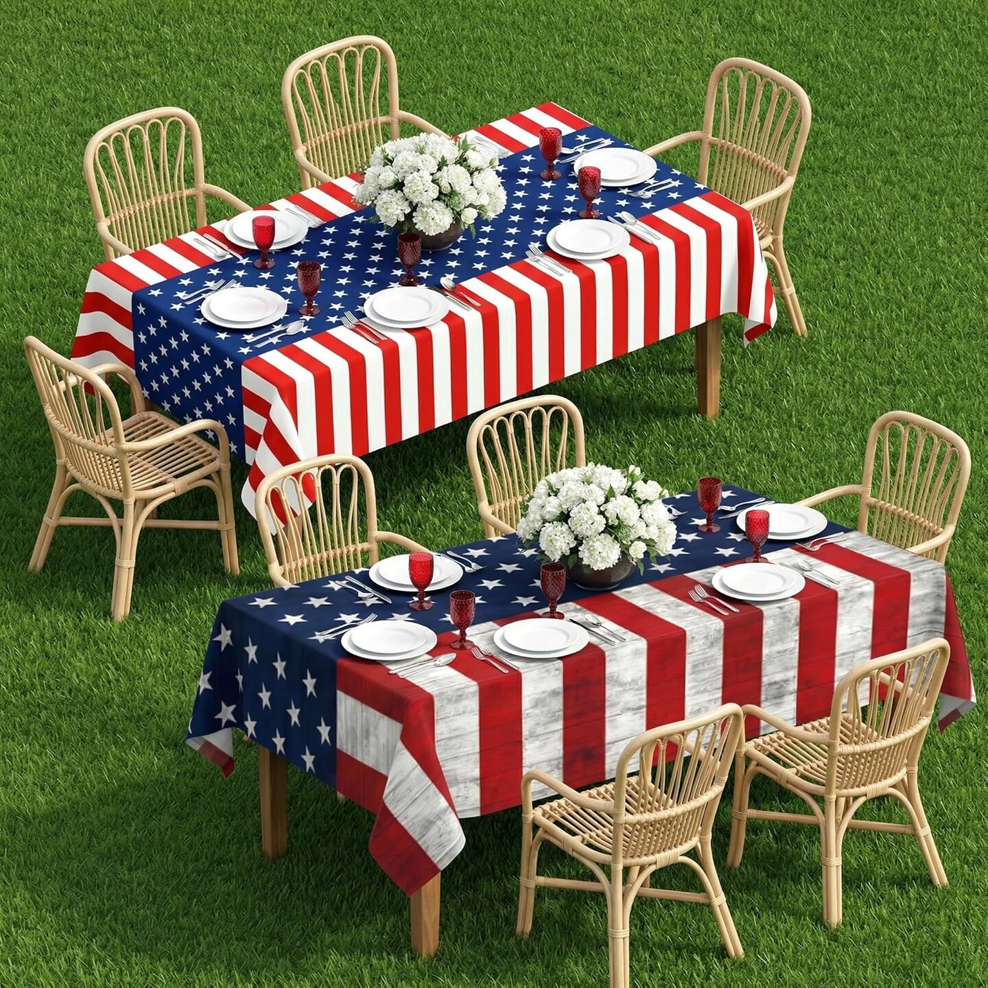 2 Pack Patriotic American Flag Tablecloth – 54” x 108” Disposable Plastic Red, White & Blue Stars & Stripes Covers for 4th of July, Independence Day, USA 250th Anniversary & Outdoor Party Decorations