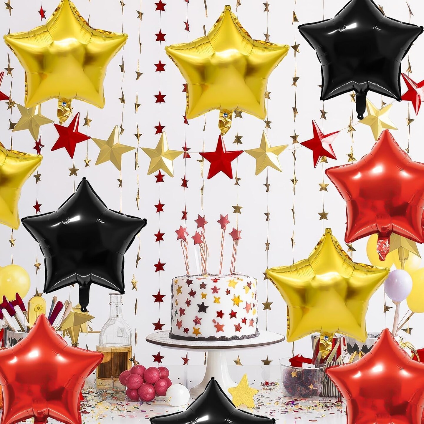 Black Gold Star Balloons,10Pcs Black Red Star Shaped Foil Balloons,18Inch Black Gold Helium Polyester Film Balloon for Graduation,Anniversary,Birthday Party Decorations