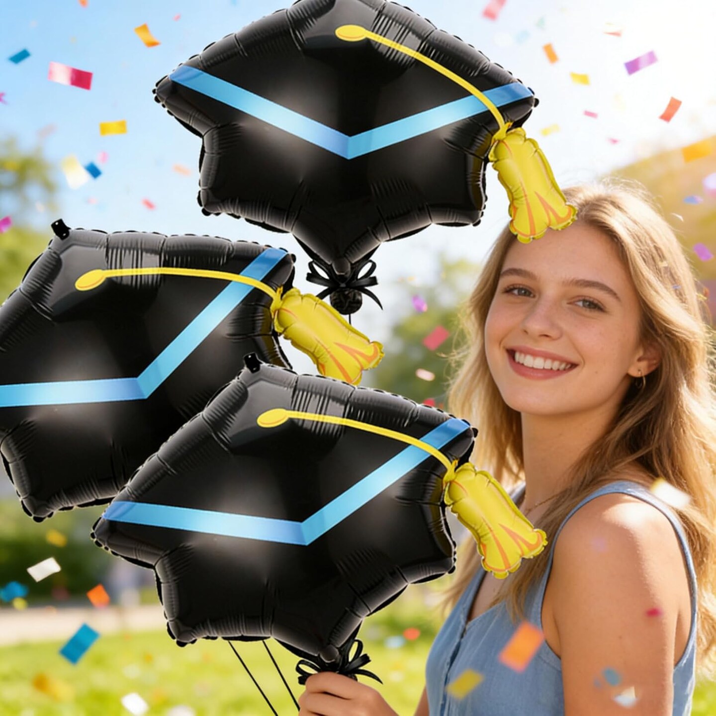4-Pack Graduation Cap Balloons 2026 – Large Foil Grad Hat Balloons for High School, College, and University Graduation Party Decorations