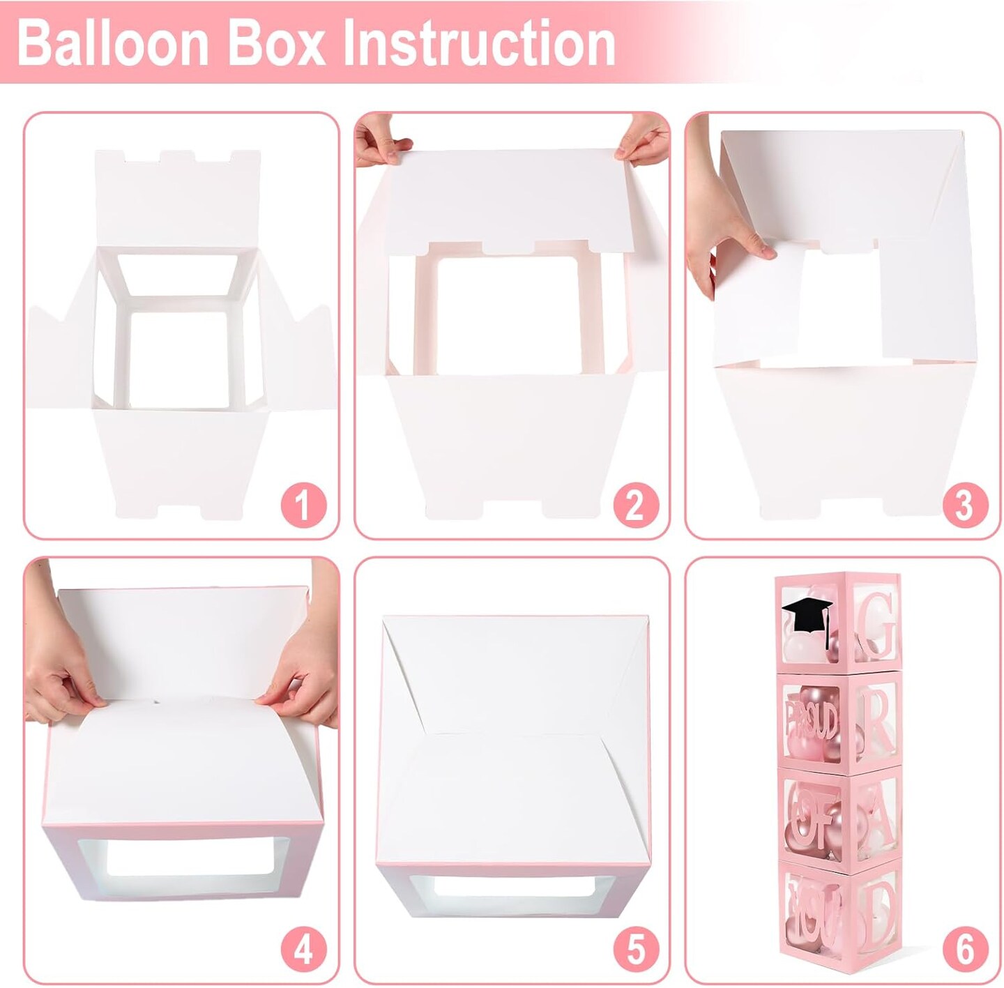 Graduation Decorations 2026,4 Pcs Transparent Balloon Boxes with Letters of GRAD,PROUD OF YOU,Class of 2026 and 130pcs Light Pink Balloons Arch for High School College 2026 Grad Party Supplies