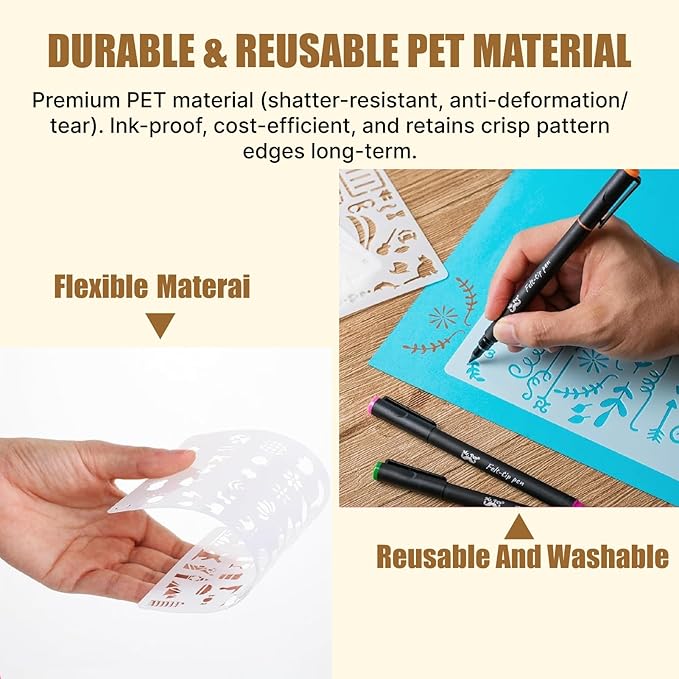 21Pcs Planner Stencils Bullet Journal Stencils - 4x7 Inch Scrapbook Stencil Set for Journaling, Notebook DIY, Scrapbooking, Greeting Cards, Diary Letters & Planner Templates