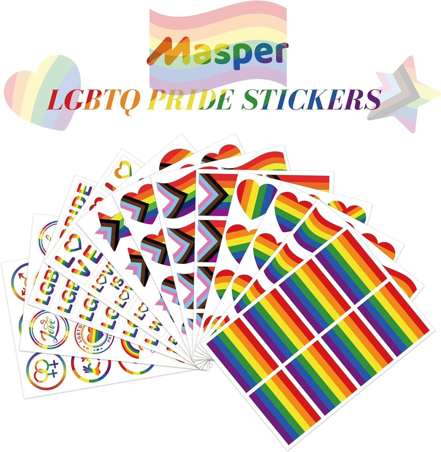 248Pcs Progress Pride Sticker Set - 24 Assorted Sheets of LGBTQ+ Rainbow Decals - Inclusive Daniel Quasar Designs for Pride Month Decorations, Parades & Event Accessories