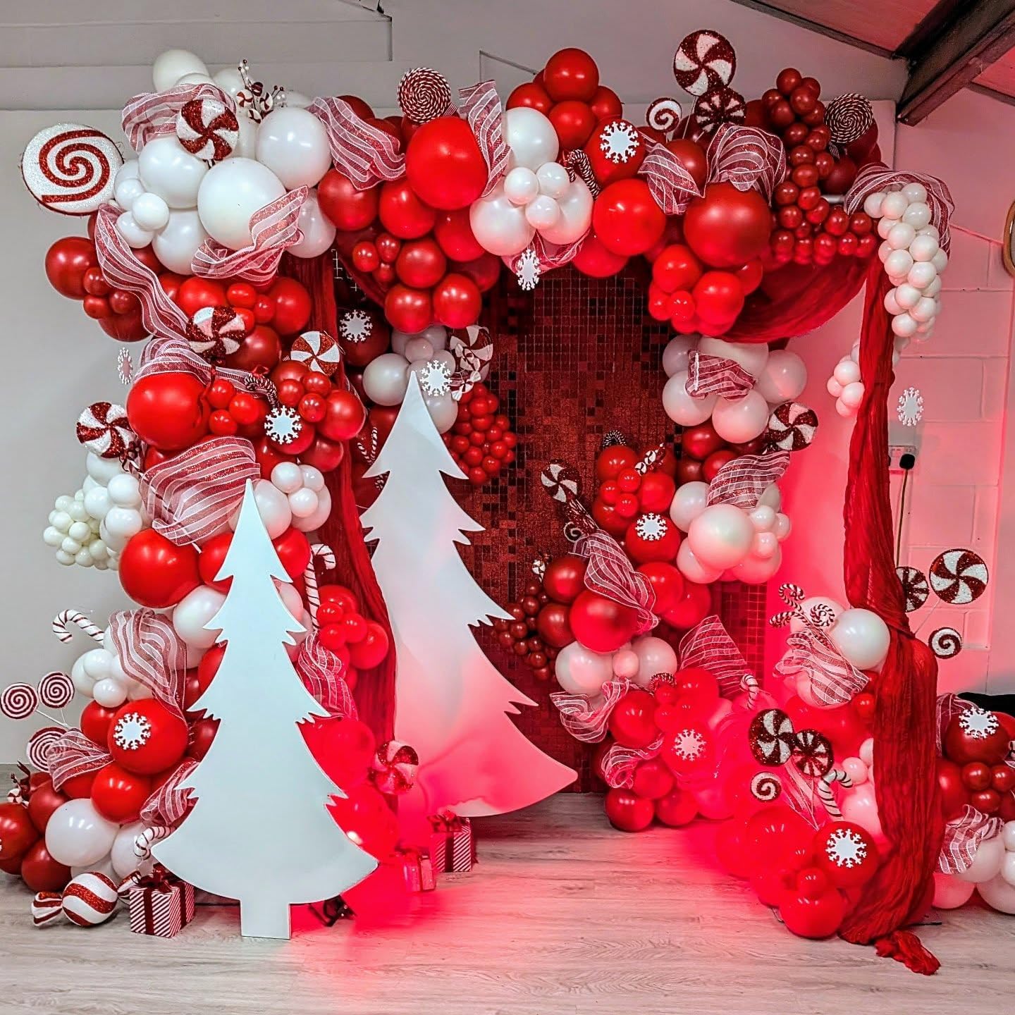 124PCS Red White Balloon Arch Kit with Confetti Balloons – DIY Garland Set with 16ft Strip & Glue Dots for Graduation, Birthday, Baby Shower, Wedding & Party Decorations