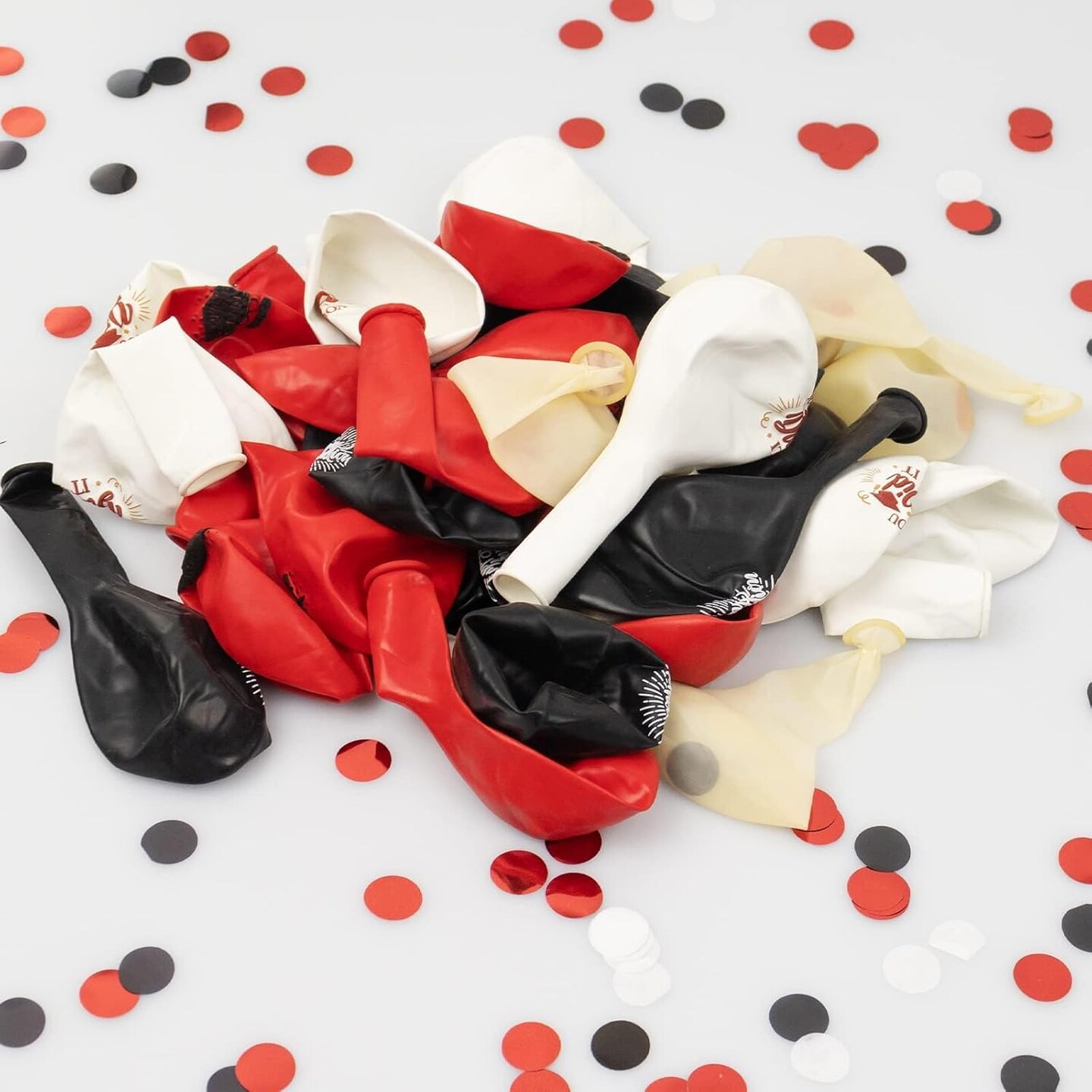 75 Pack Graduation Party Decorations Balloons Set - 12 Inch Black Red Confetti Grad Balloons with Ribbons for Graduation Party Decoration Supplies