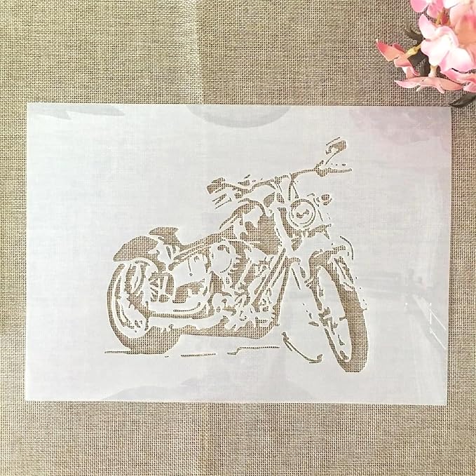 A4 Reusable Motorcycle Stencil for Painting - Vintage Motors Layering Template, DIY Wall Art, Wood Furniture, Scrapbook & Crafts (8.3x11.7inch)