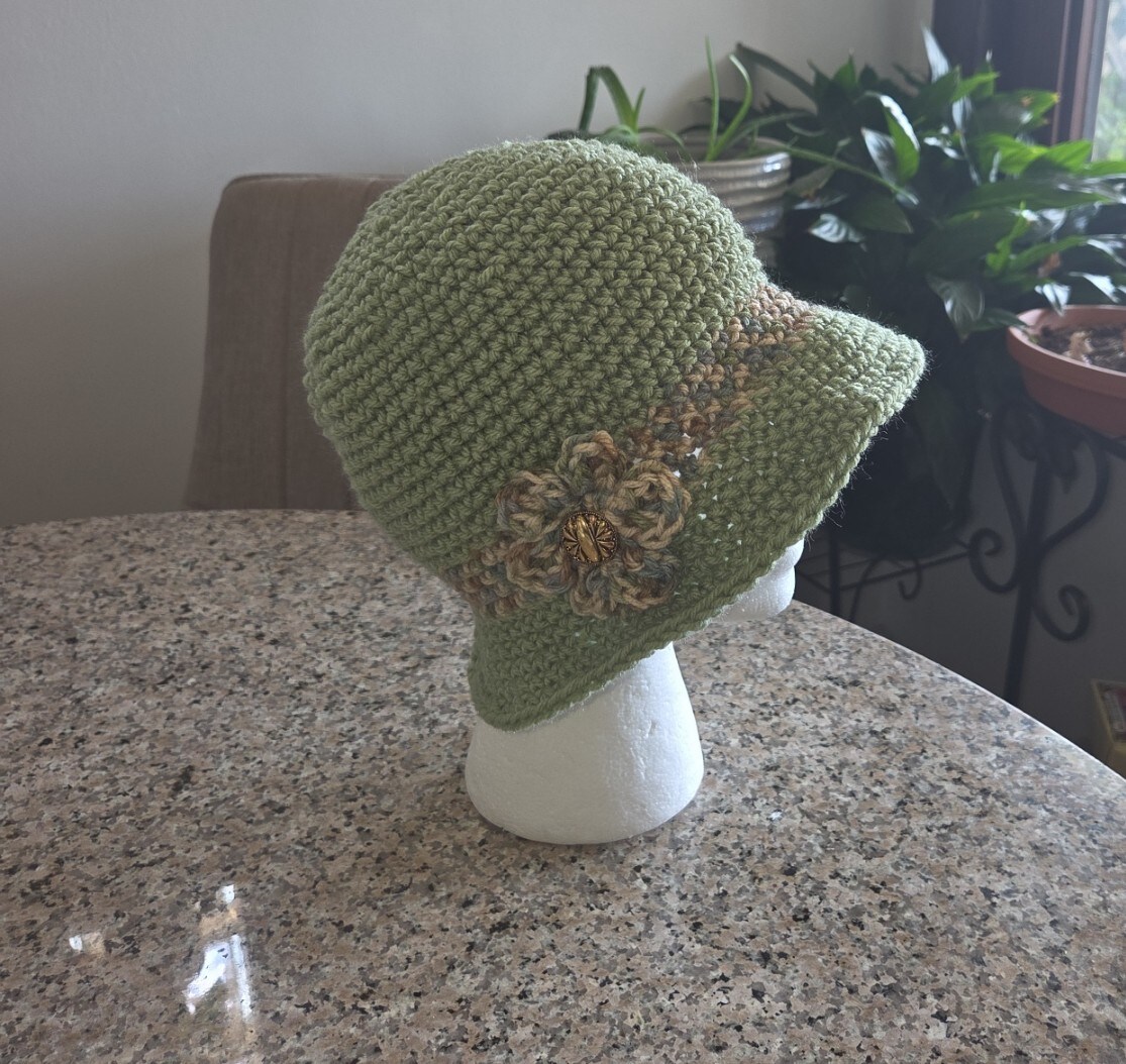 Crochet Bucket Hat-Sage Green and Bisque with cream ASOS DESIGN crochet knitted bucket hat in sage and cream | ASOS main image 2