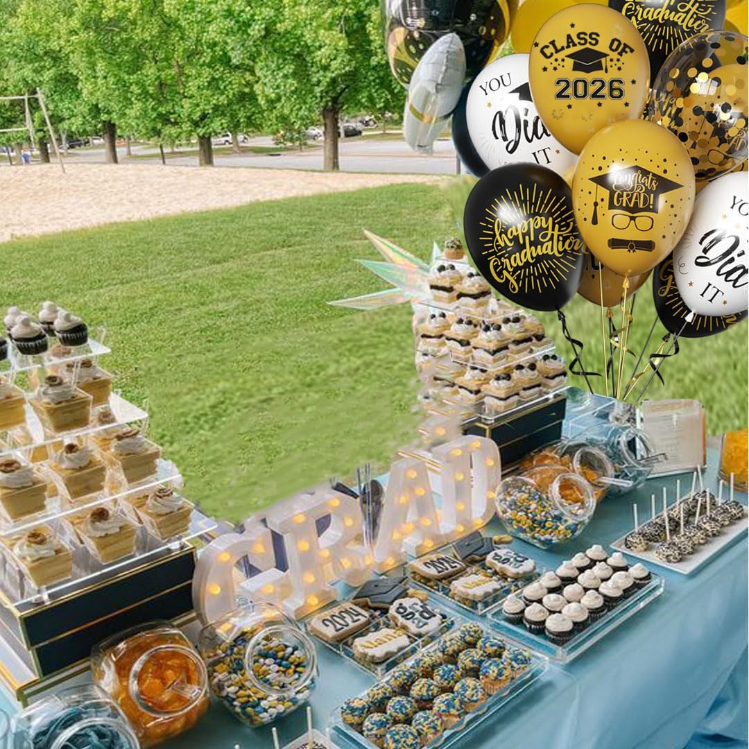 50 Pack Graduation Party Decorations Balloons Set - 12 Inch Graduation Balloons 2026 Black Gold Grad Balloon for Grad Party Decoration Supplies