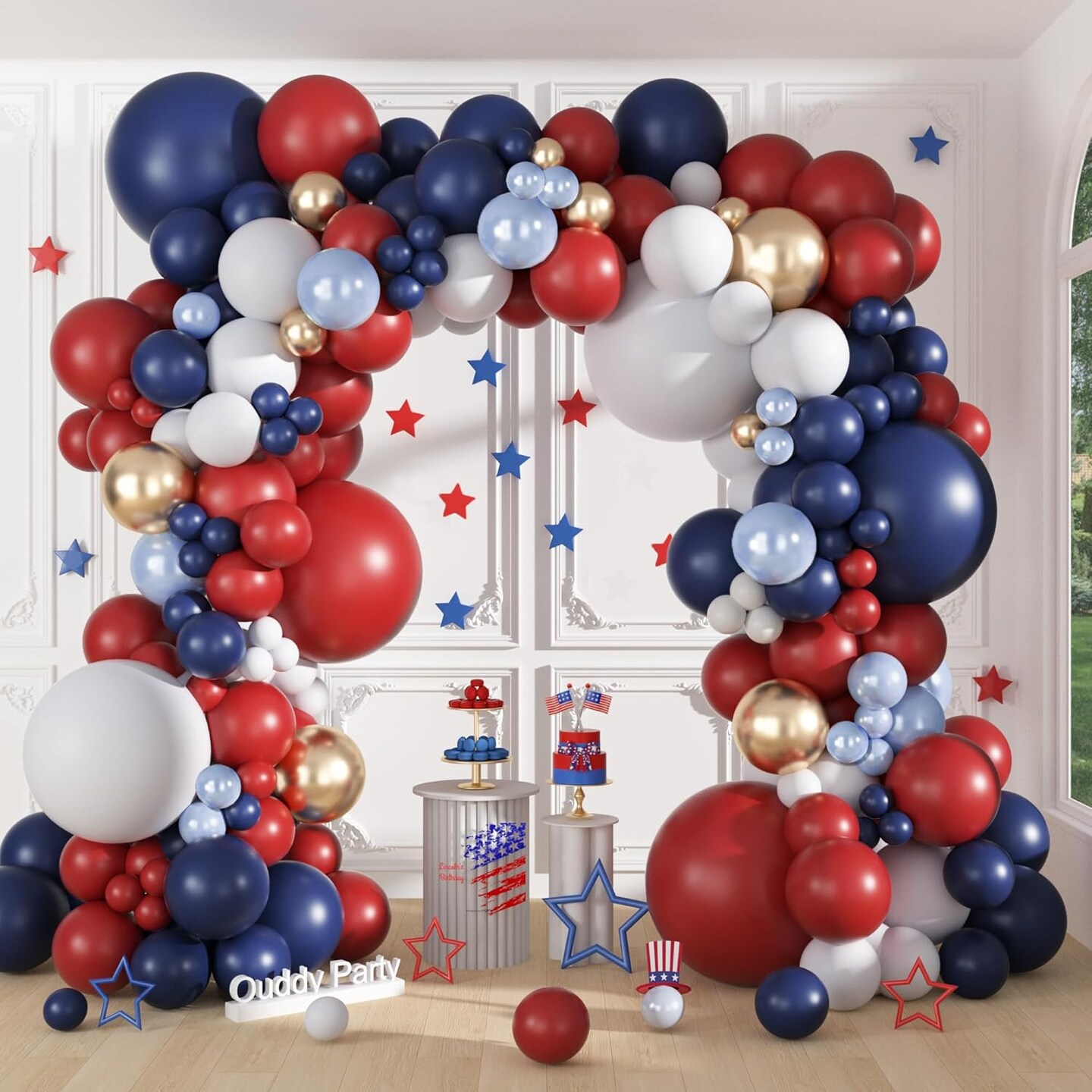 149PCS Red White and Blue Balloon Arch Kit – Memorial Day & 4th of July Patriotic Decorations with Navy Pearl, Red & Metallic Balloons for Independence Day, Veterans Day & USA Party Decor
