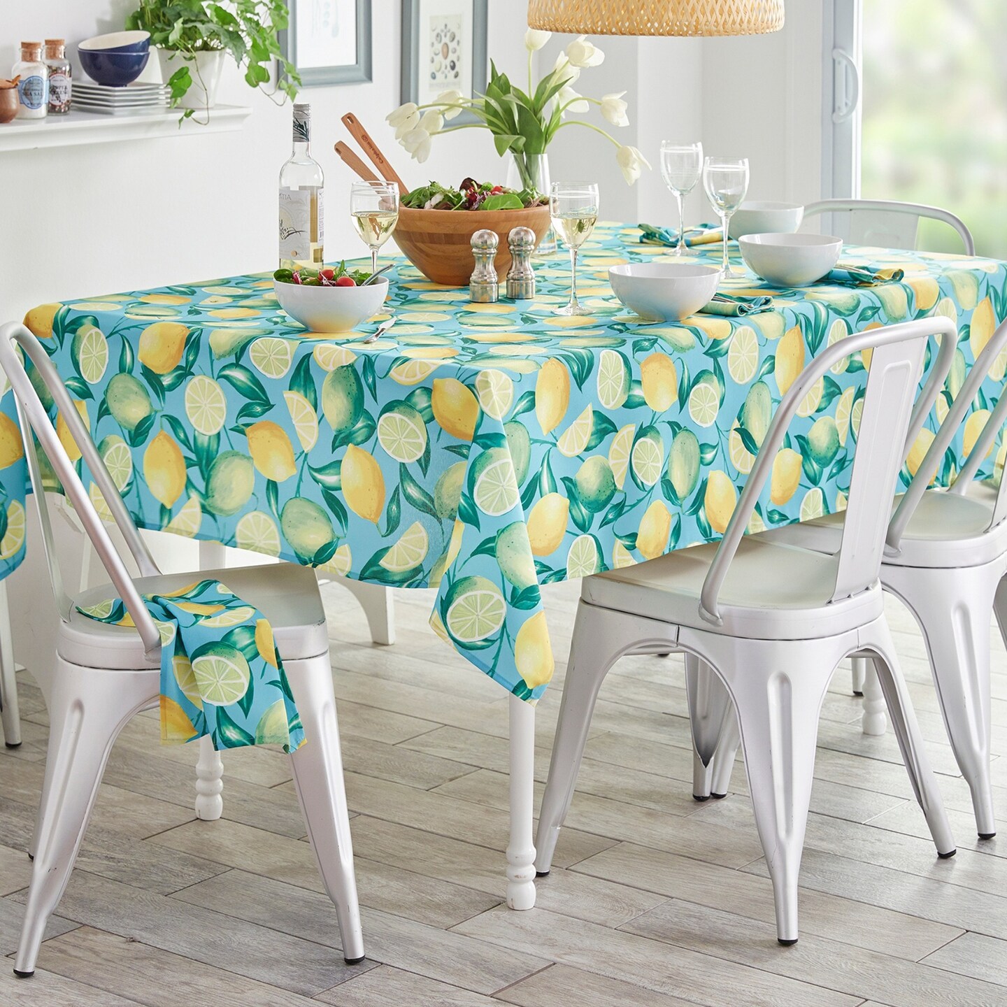Threadmade Home Lemon Grove Indoor/Outdoor Spring/Summer Fabric Tablecloth, Multicolor - 52"W x 70"L
