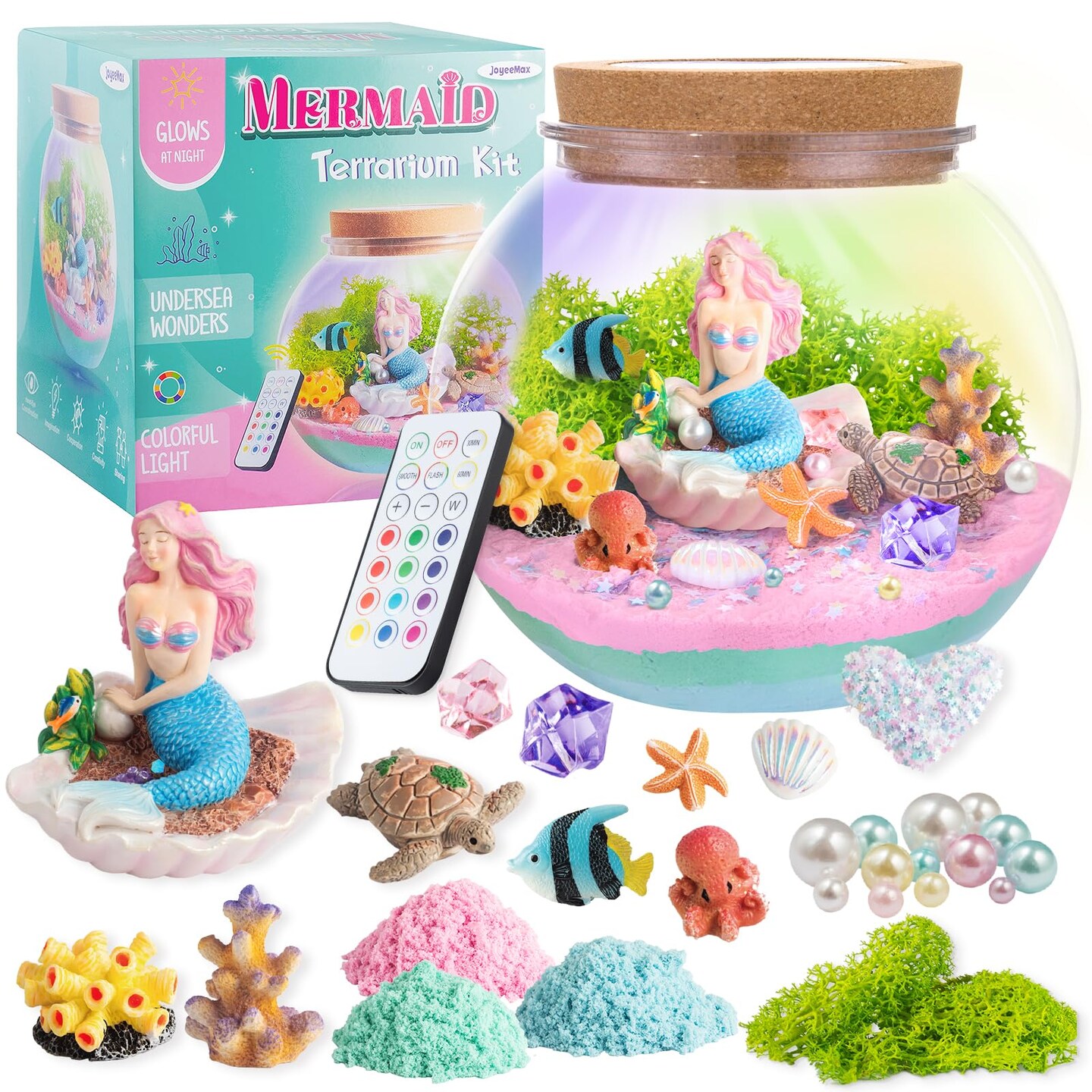 Mermaid Light-Up Terrarium Kit for Kids - LED Night Light Birthday Gift for Girls Ages 4 5 6 7 8-12 Year Old - Mermaid Toys for Girls - DIY Arts and Crafts Kit for Kids