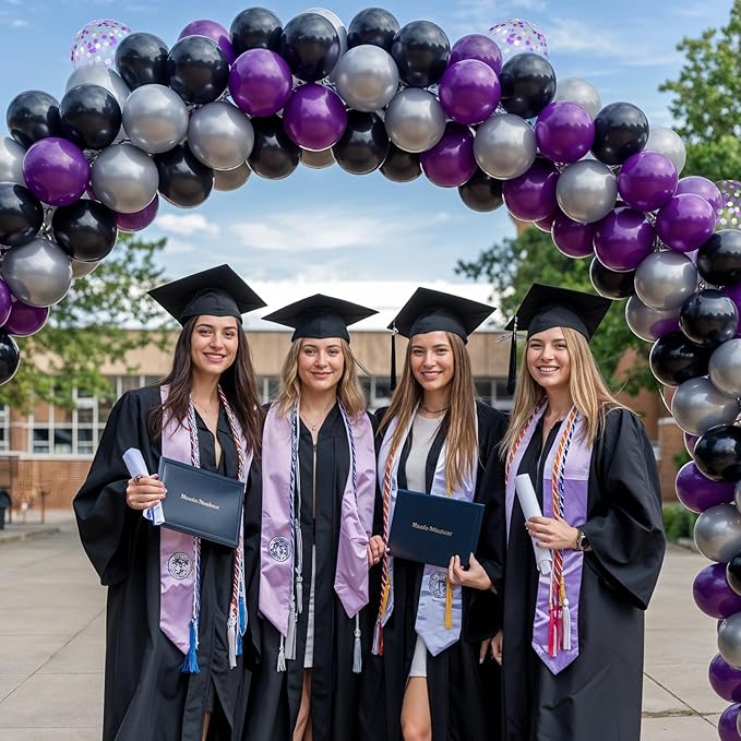 Graduation Balloons Purple,50 Puppliescs 12 Inch Purple Black Silver Graduations 2026 Balloons for University College High School Grad 2026 Graduation Party Supplies