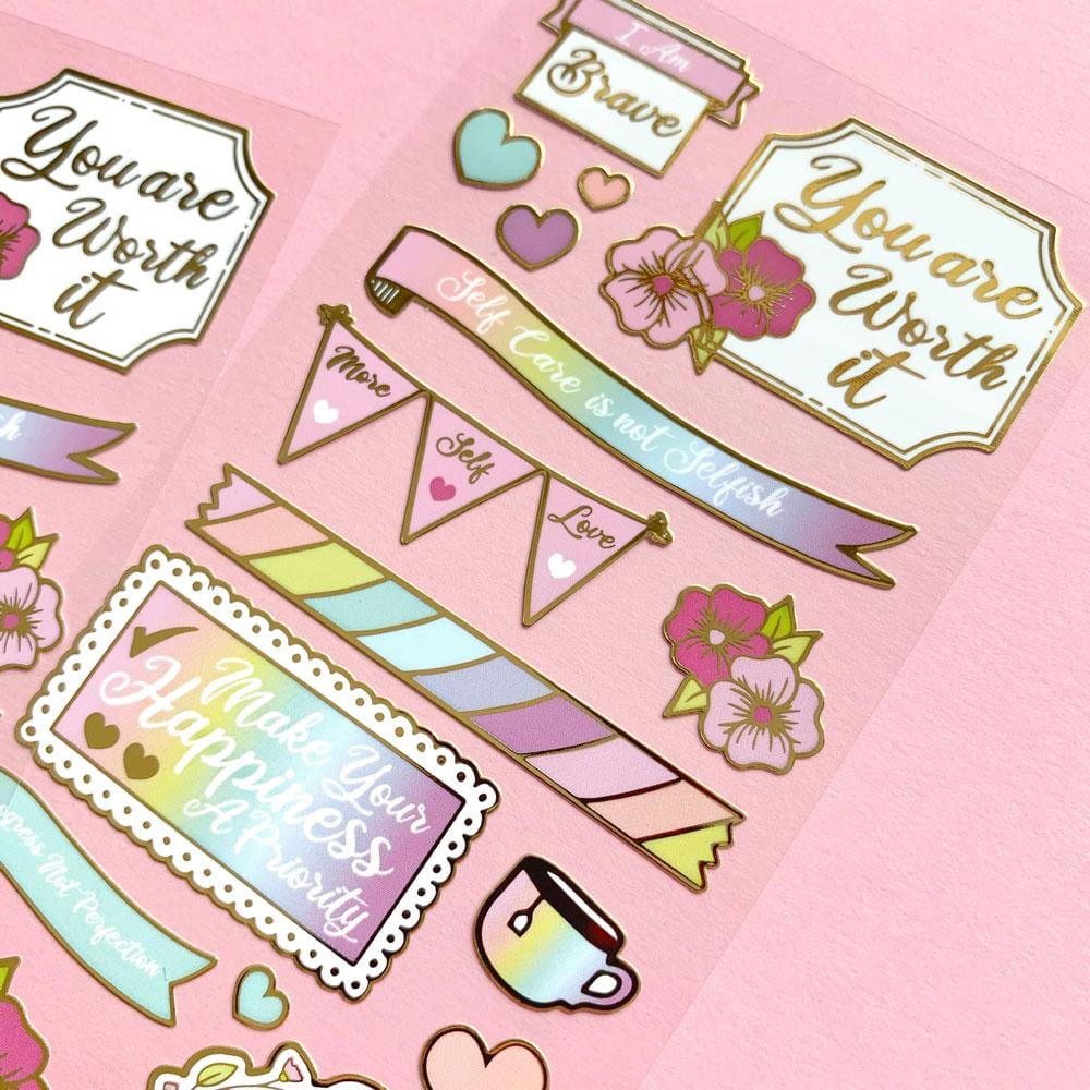 Decorative Stickers - Self Care Pastel Faux Enamel Foil Sticker