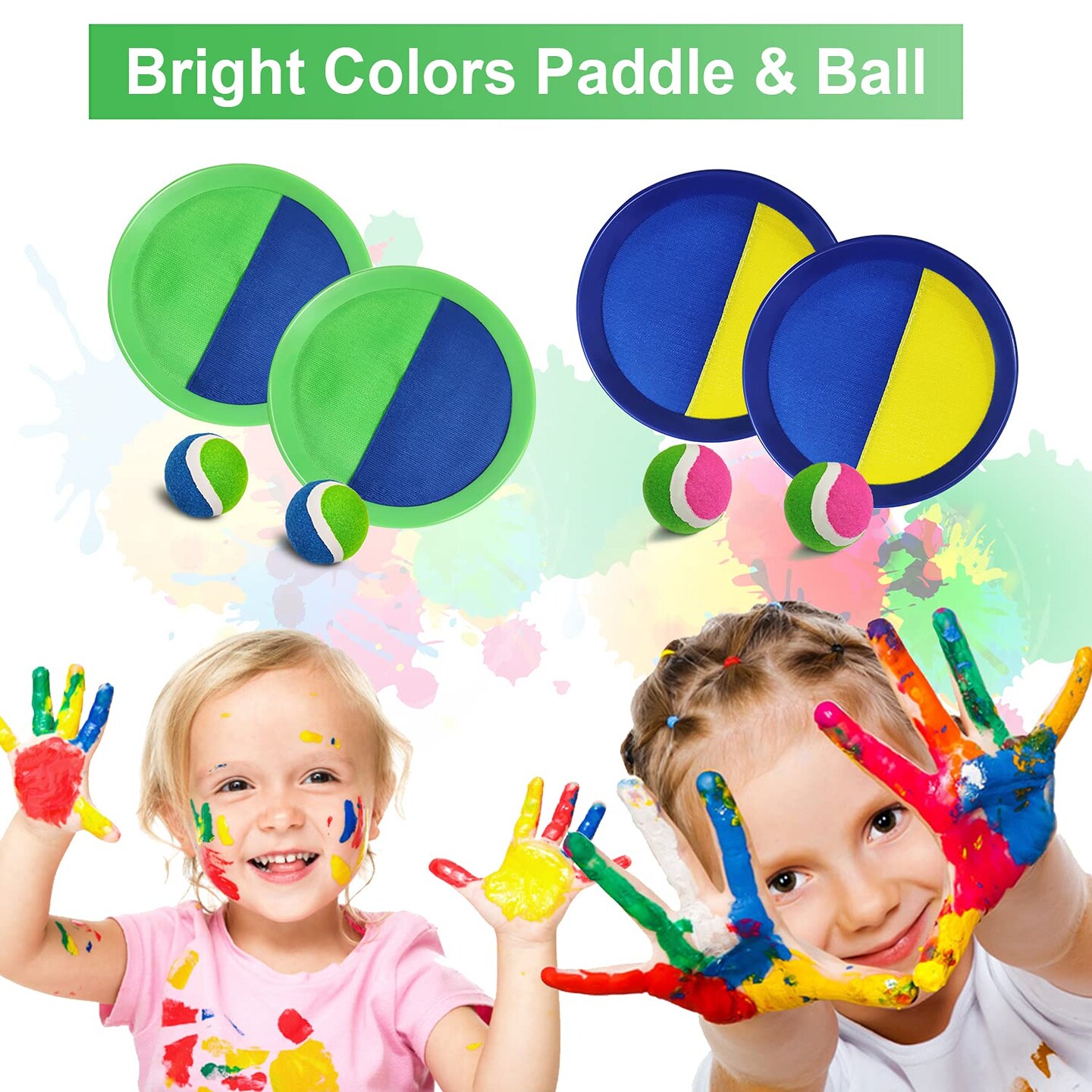 Ball Catch Set Games Toss Paddle - Beach Toys Back Yard Outdoor Pool Backyard Camping Throw Age 3 4 5 6 7 8 9 10 11 12 Years Old Boys Girls Kids Adults Family Pink Blue Gifts 2 Pack