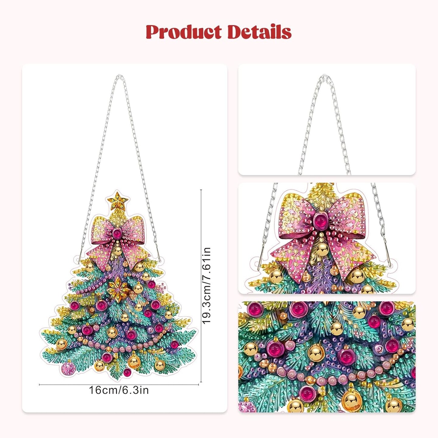 Christmas Tree Hanging Diamond Art Kit for Adults – DIY Special Shaped Crystal Gem Diamond Painting Pendant Ornament with Acrylic Hanging Decor for Home, Garden, Window & Wall
