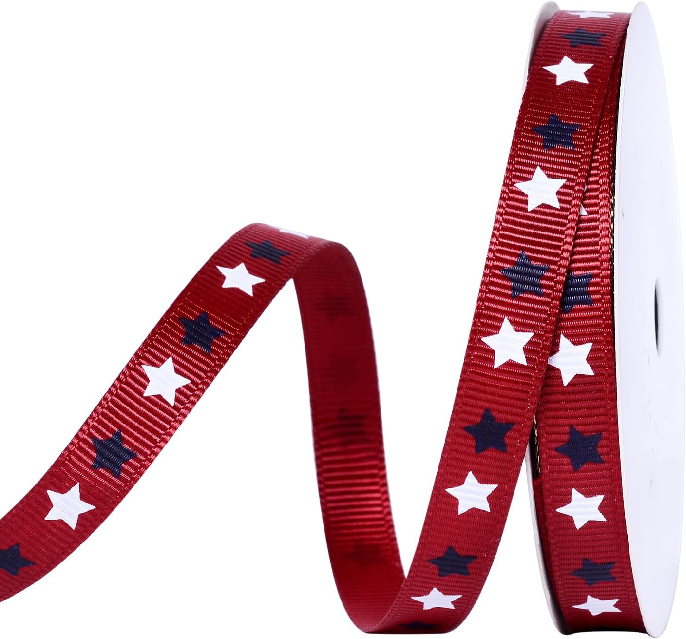 Patriotic Ribbon, Red White Navy Blue Grosgrain Ribbon with Star Printed for Gift Wrapping Crafts Hair Bows, 3/8 Inch by 10 Yards
